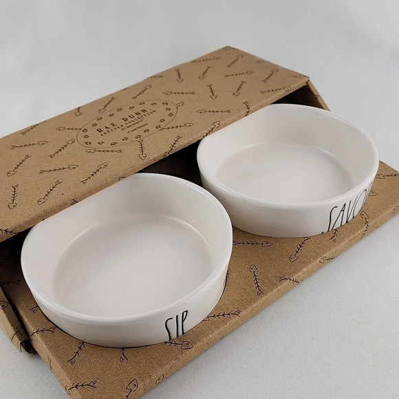 Rae Dunn 4" Cute White Dog Cat Bowls Pet Dish by  Magenta SIP SAVOR - Picture 2 of 12
